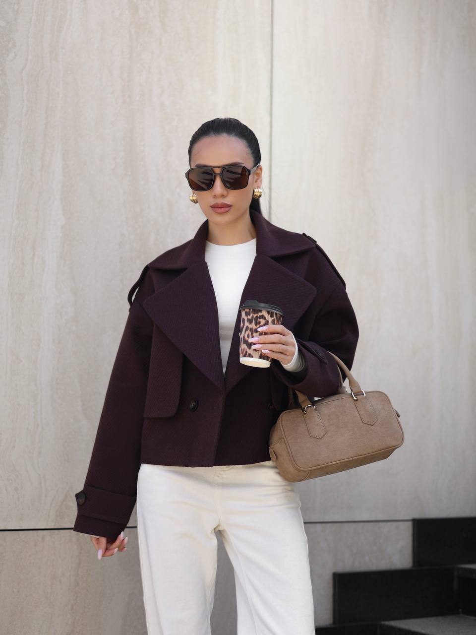 Oversized kašmyro švarkas, šokoladinis