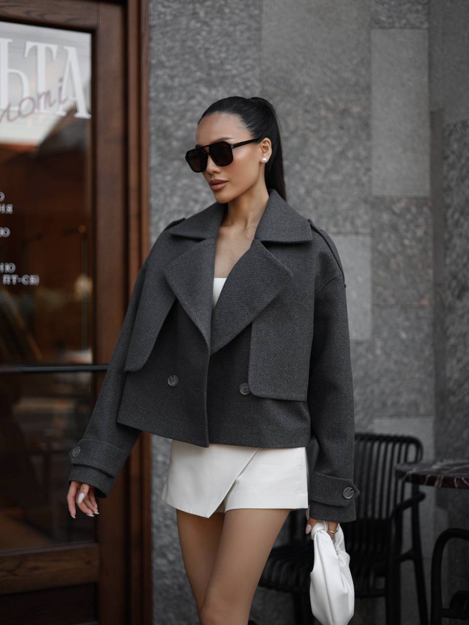 Oversized kašmyro švarkas, pilkas