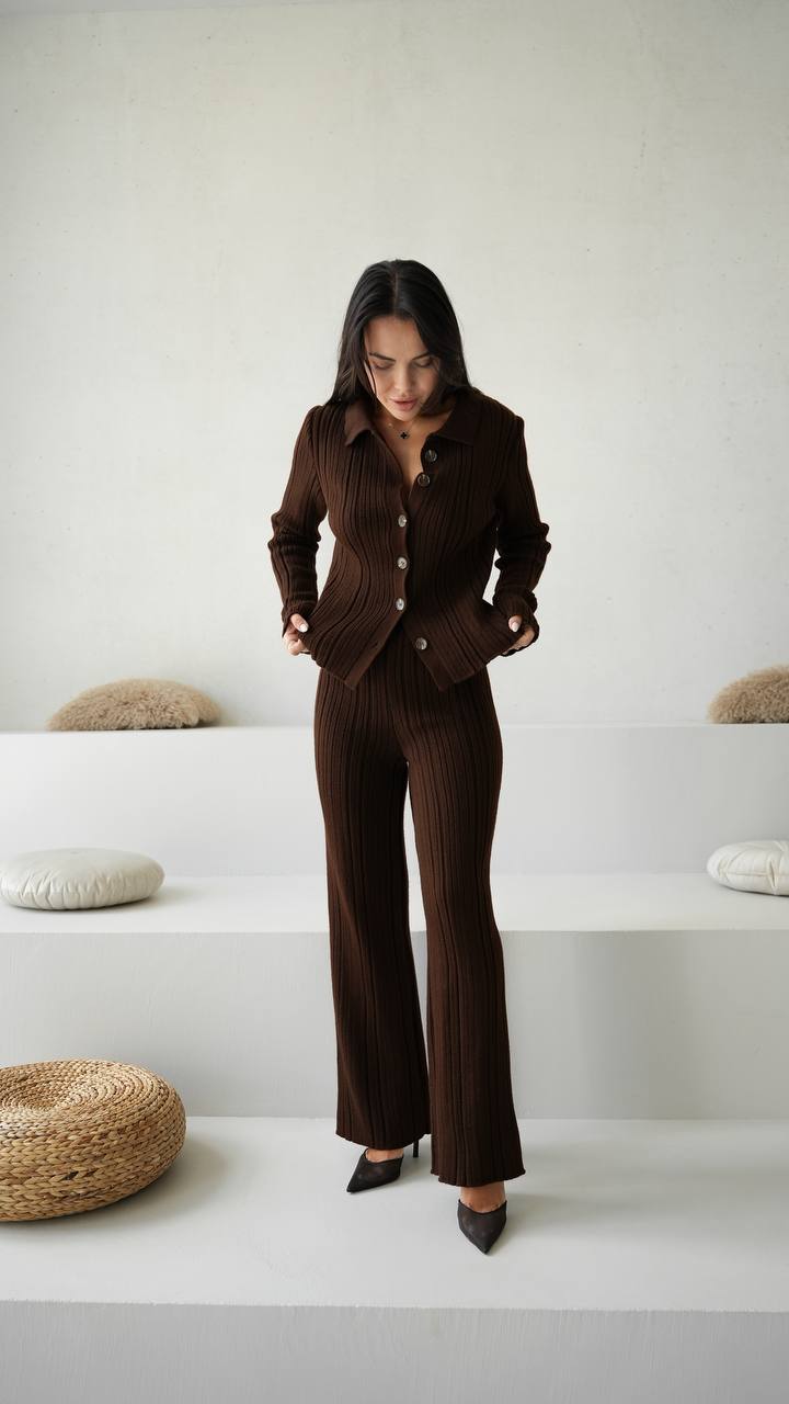 Knitted set from wool brown