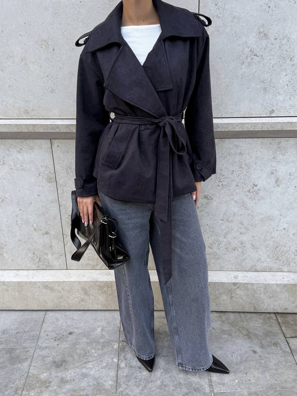 Suede Trench Jacket Grey