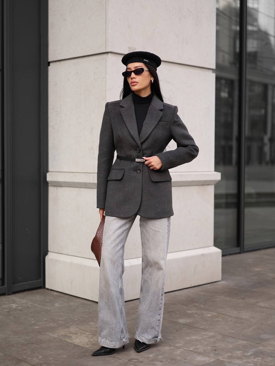 Cashmere Blend Jacket –  Hourglass Silhouette Grey