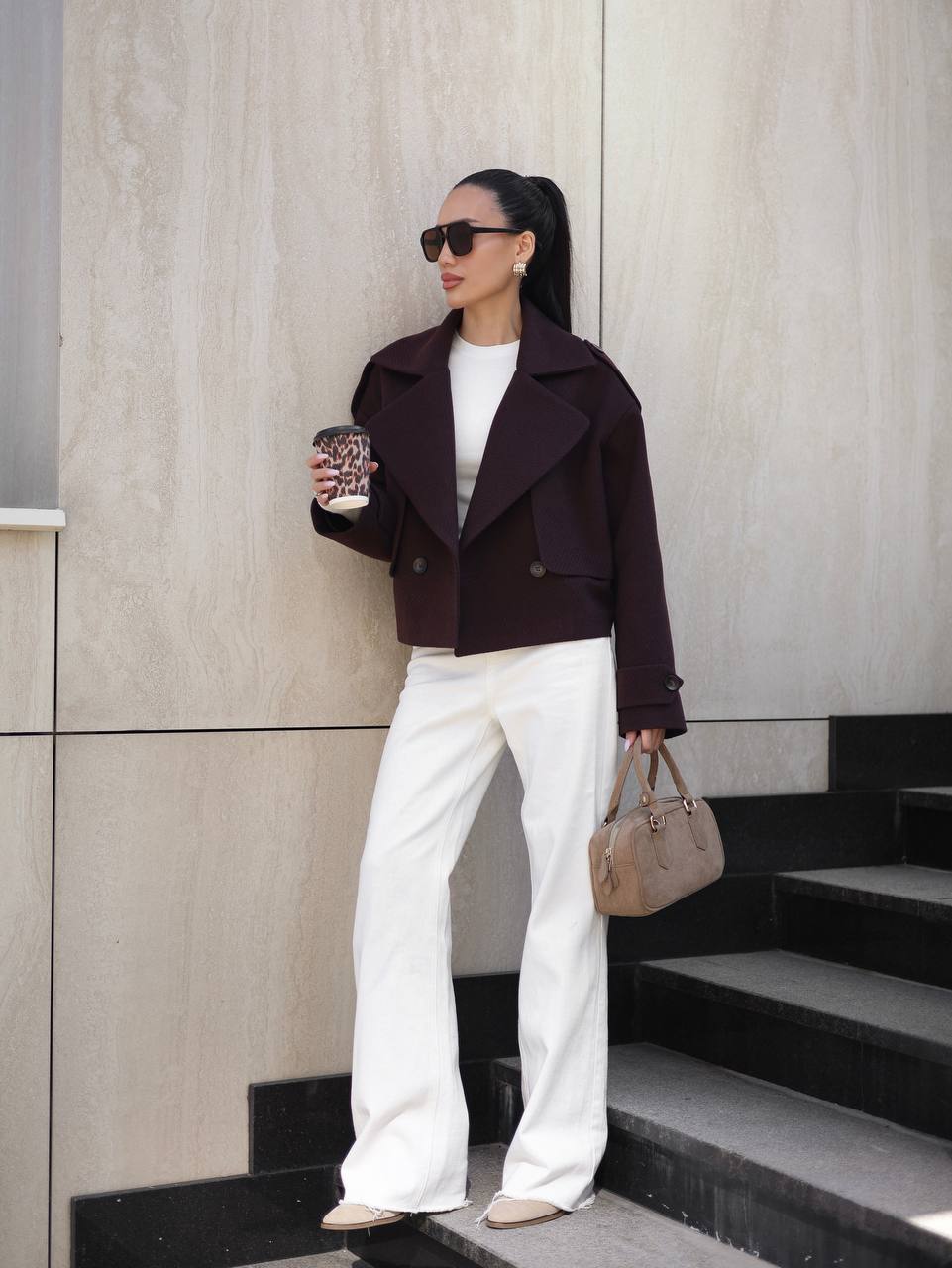 Oversized kašmyro švarkas, šokoladinis