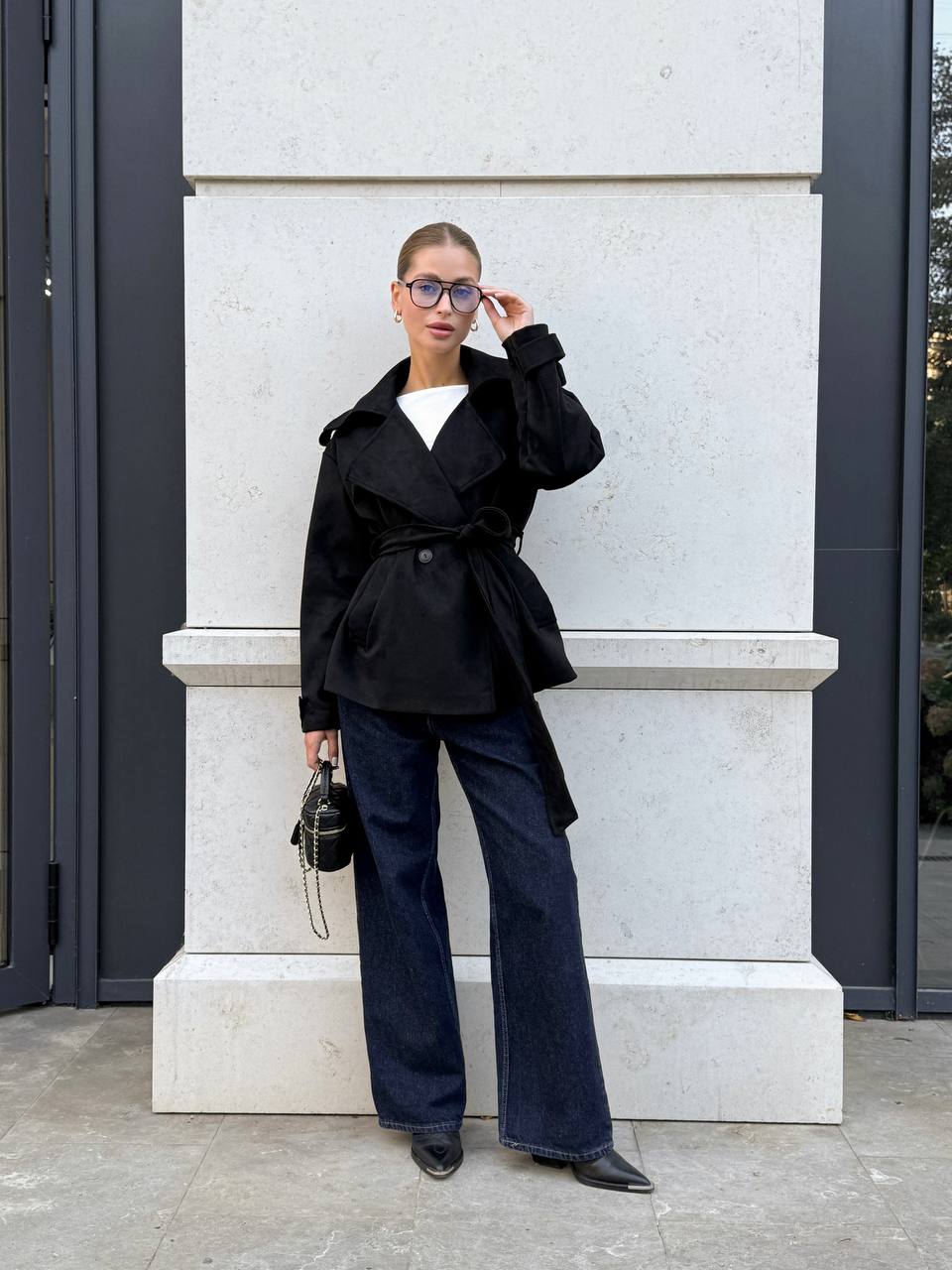 Suede Trench Jacket Black