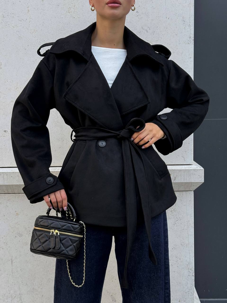 Suede Trench Jacket Black