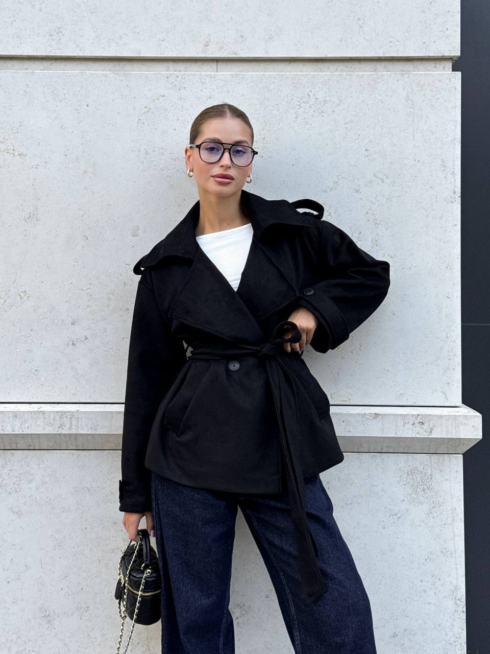 Suede Trench Jacket Black