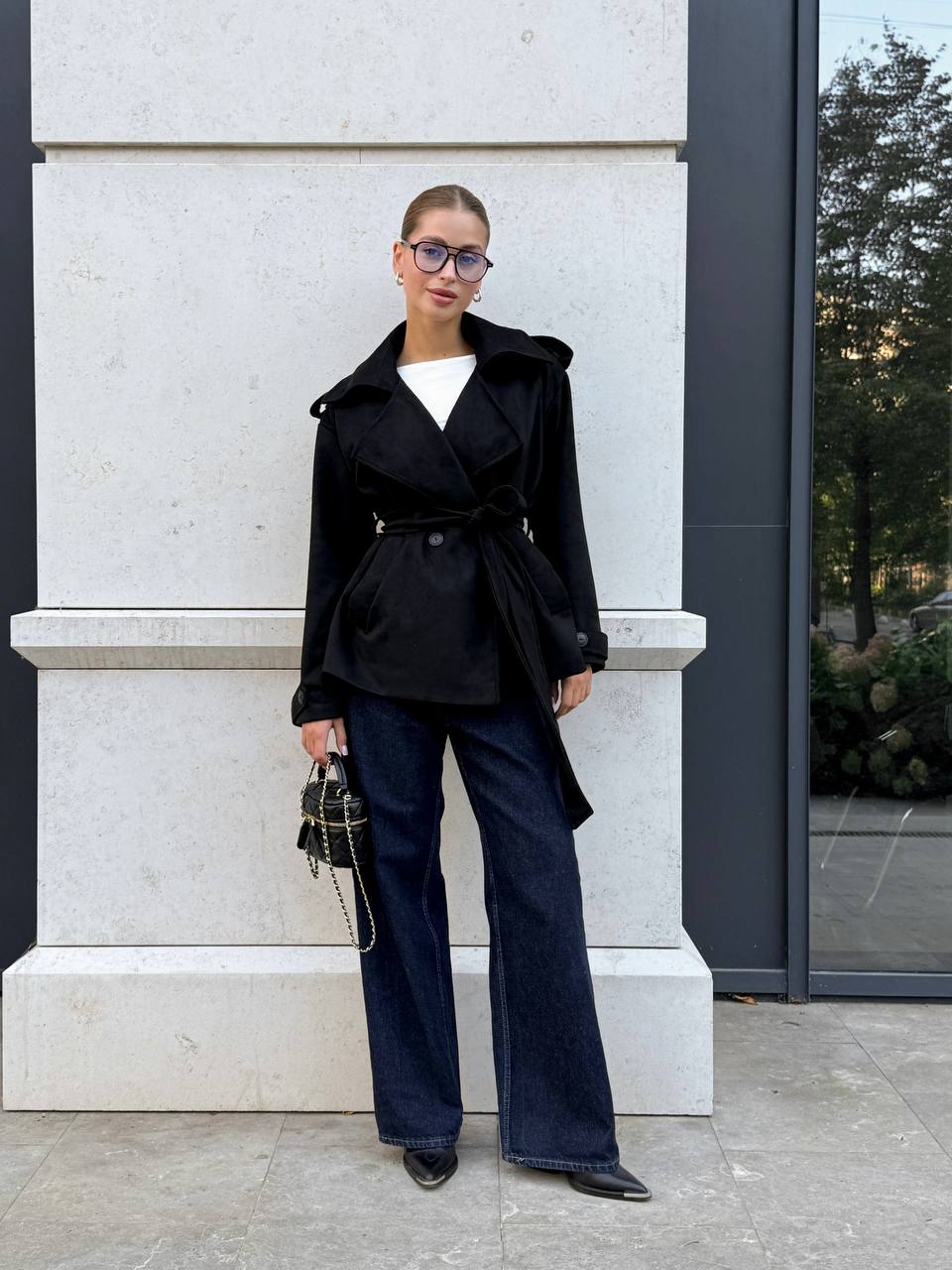 Suede Trench Jacket Black