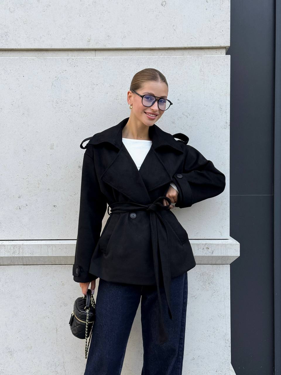 Suede Trench Jacket Black