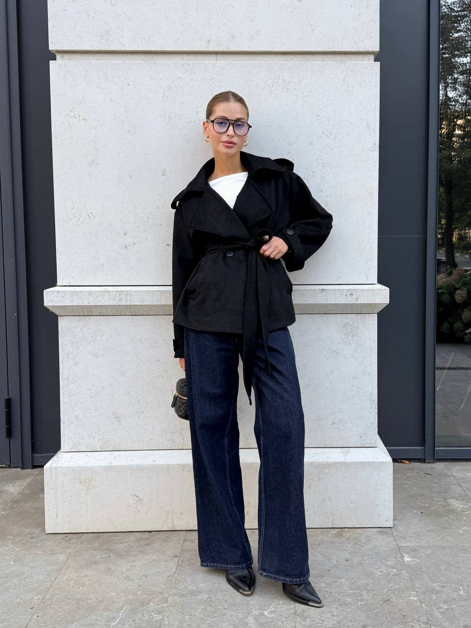 Suede Trench Jacket Black