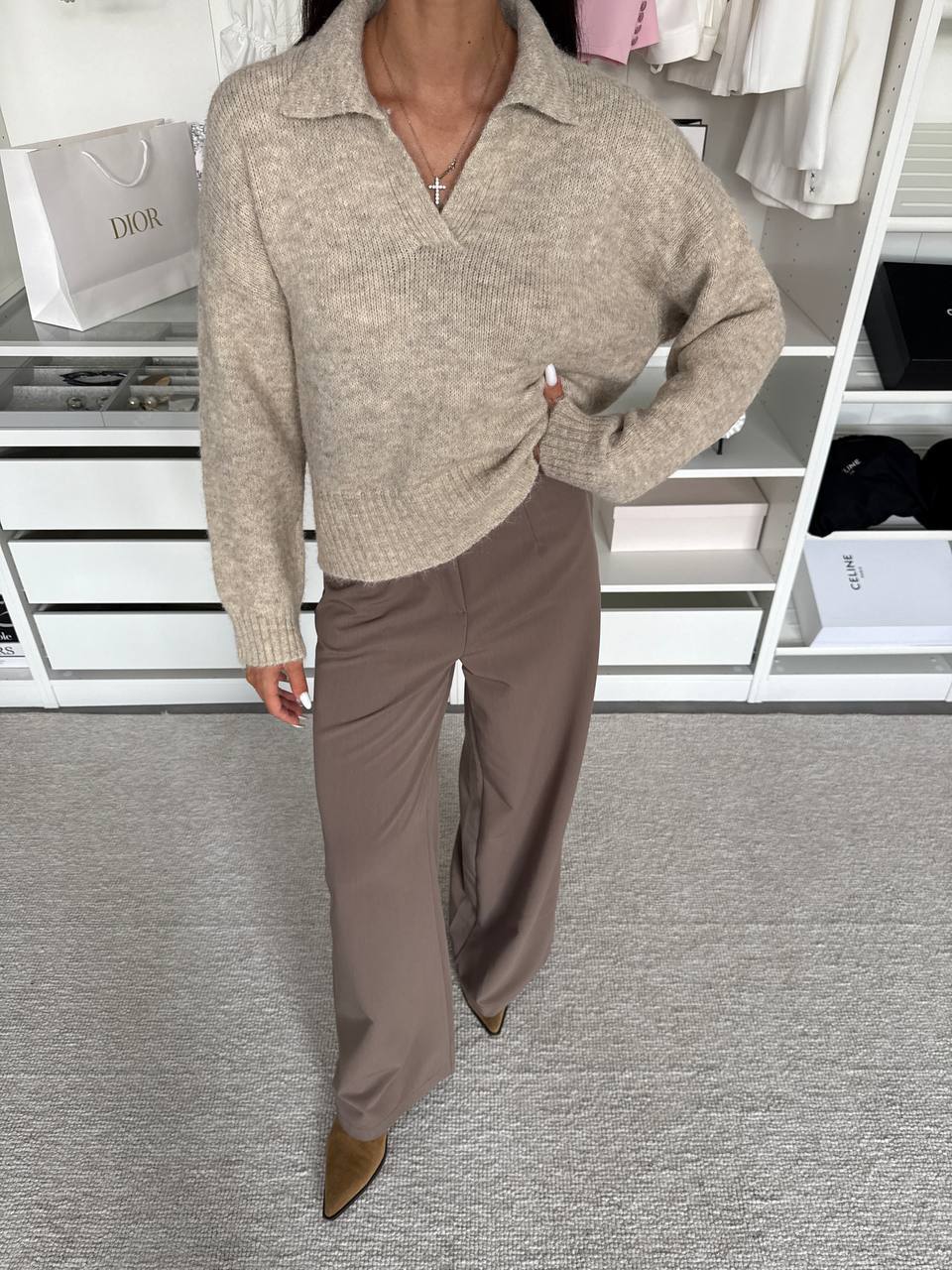 Wool Blend Knit Sweater Beige