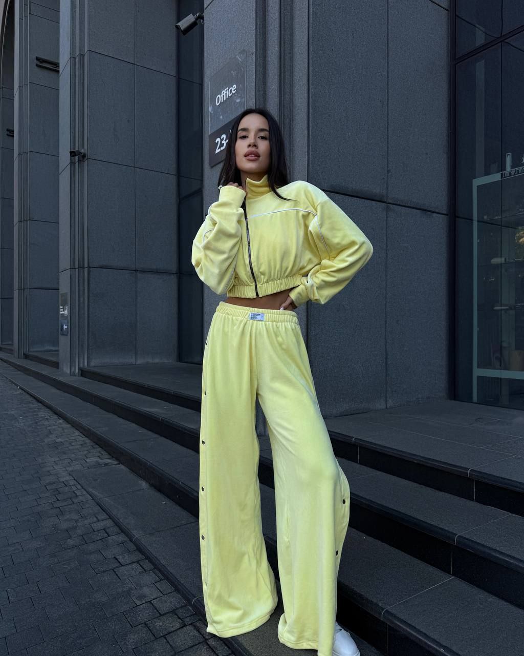 Velour Suit with Cropped Blazer Yellow