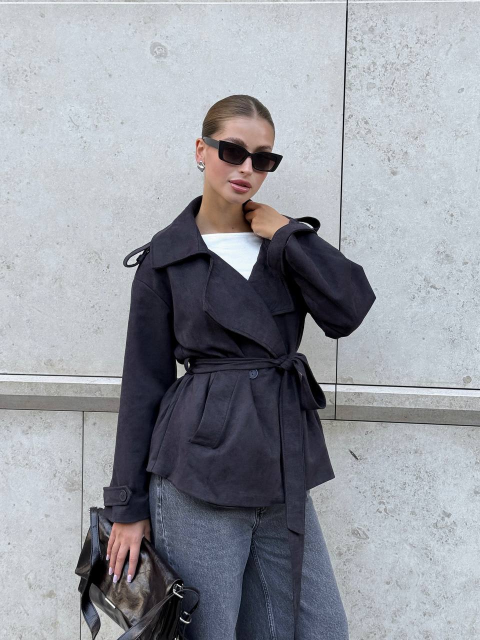 Suede Trench Jacket Grey