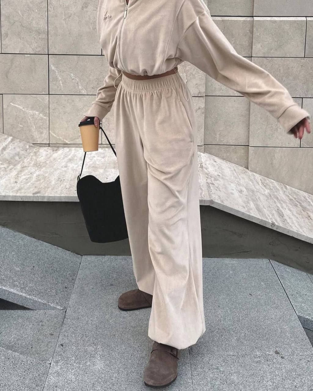 Beige Velour Two-Piece Set
