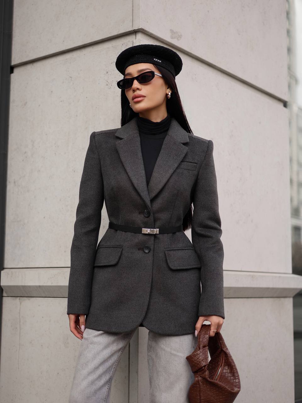 Cashmere Blend Jacket –  Hourglass Silhouette Grey