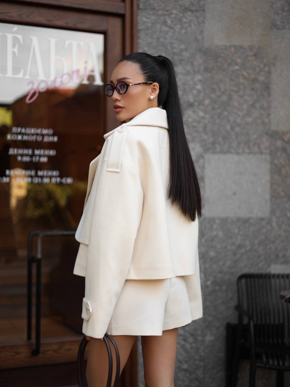 Oversized kašmyro švarkas,  baltas