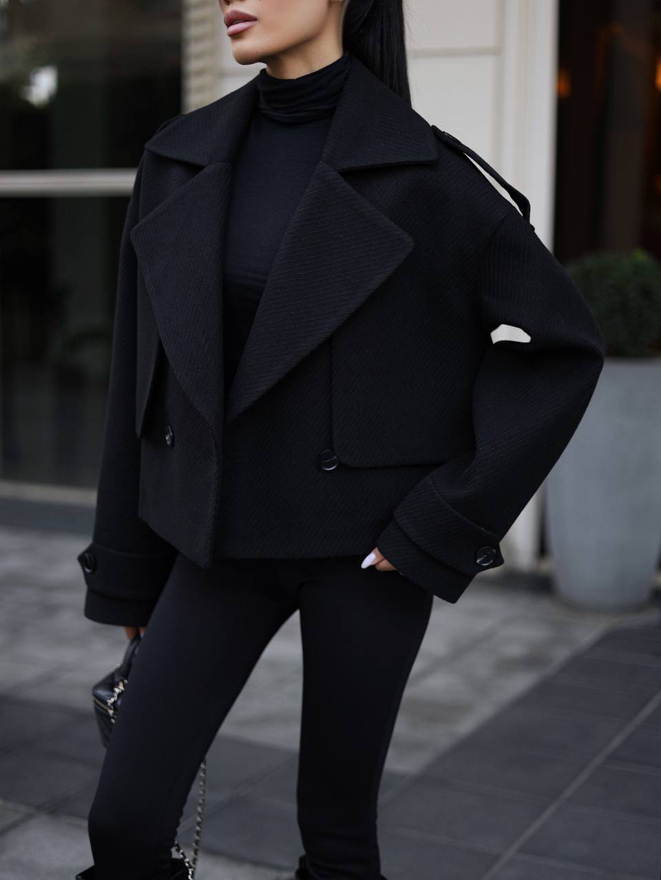 Oversized kašmyro švarkas, juodas