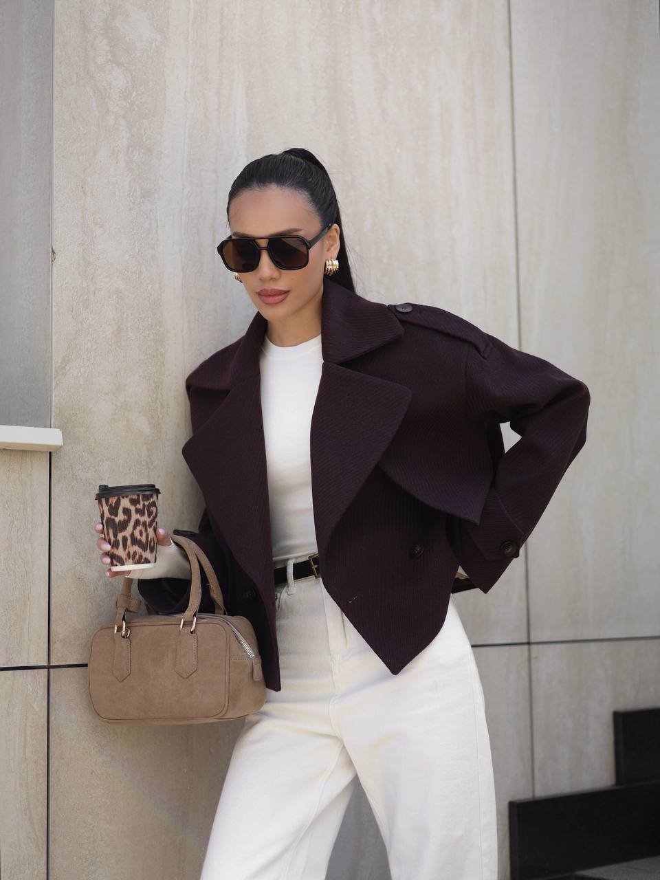 Oversized kašmyro švarkas, šokoladinis