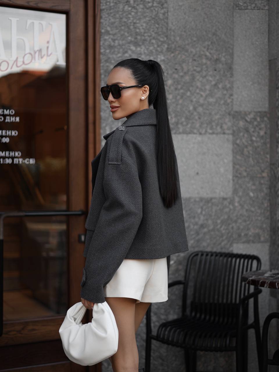 Oversized kašmyro švarkas, pilkas