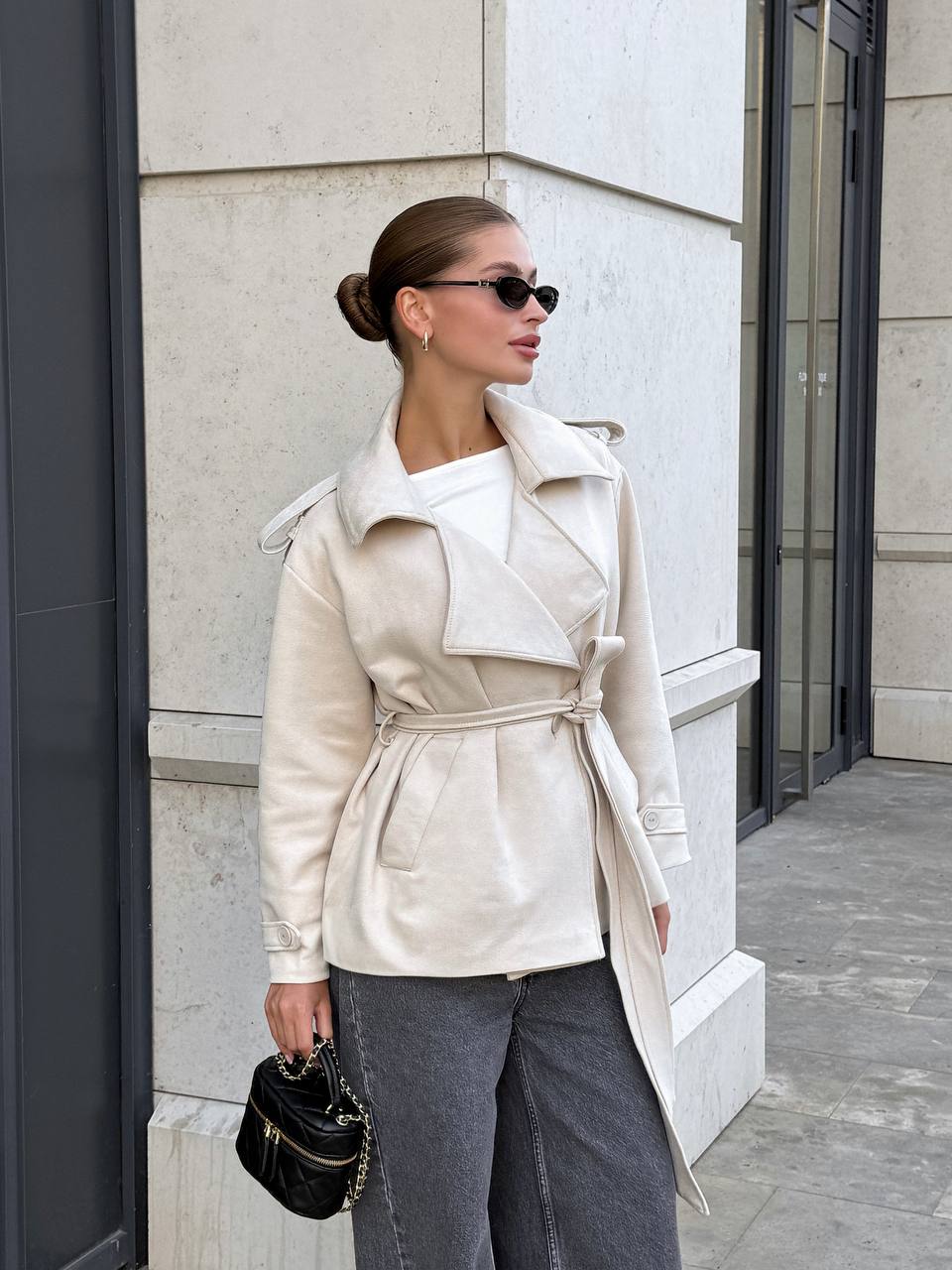 Suede Trench Jacket Beige