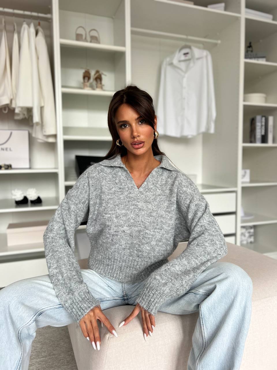 Wool Blend Knit Sweater Grey