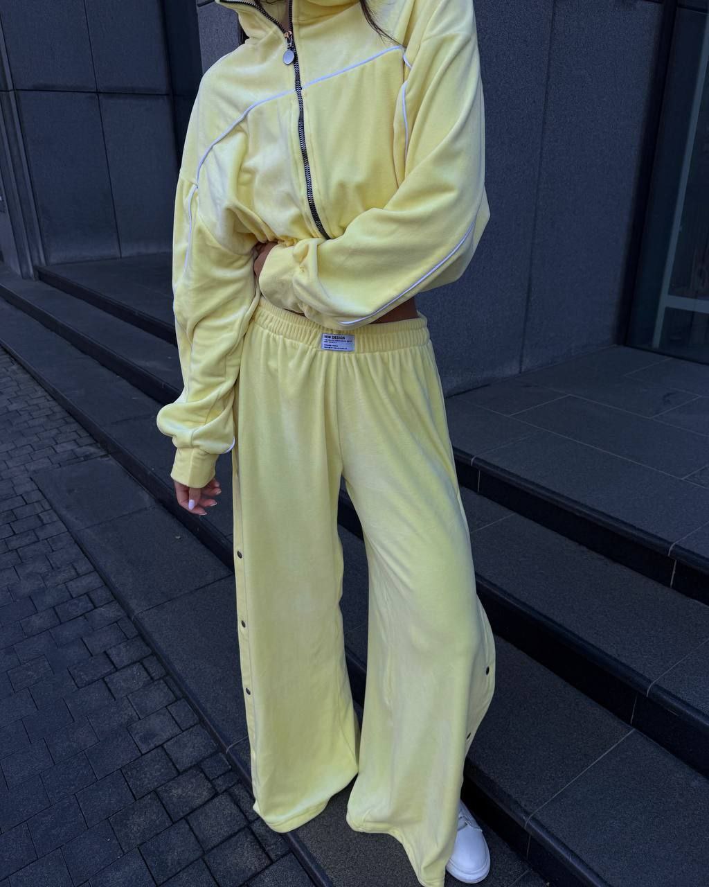 Velour Suit with Cropped Blazer Yellow