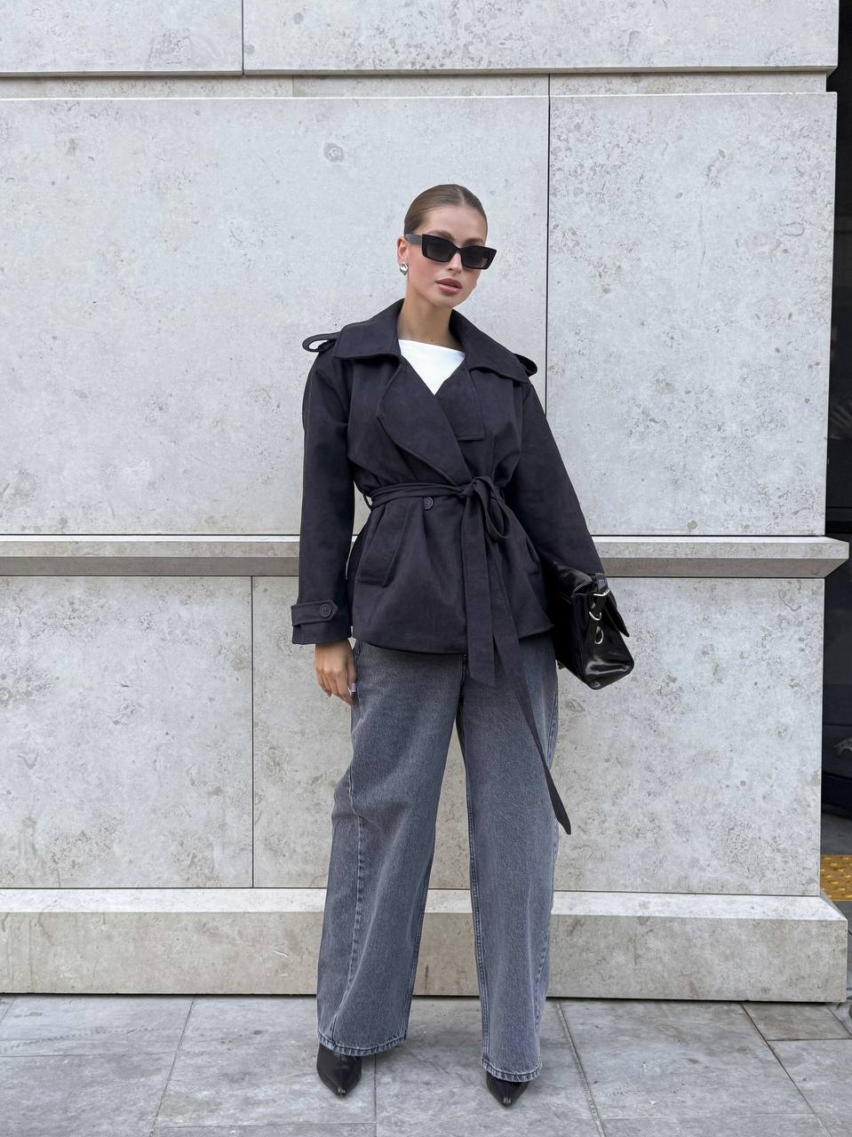 Suede Trench Jacket Grey