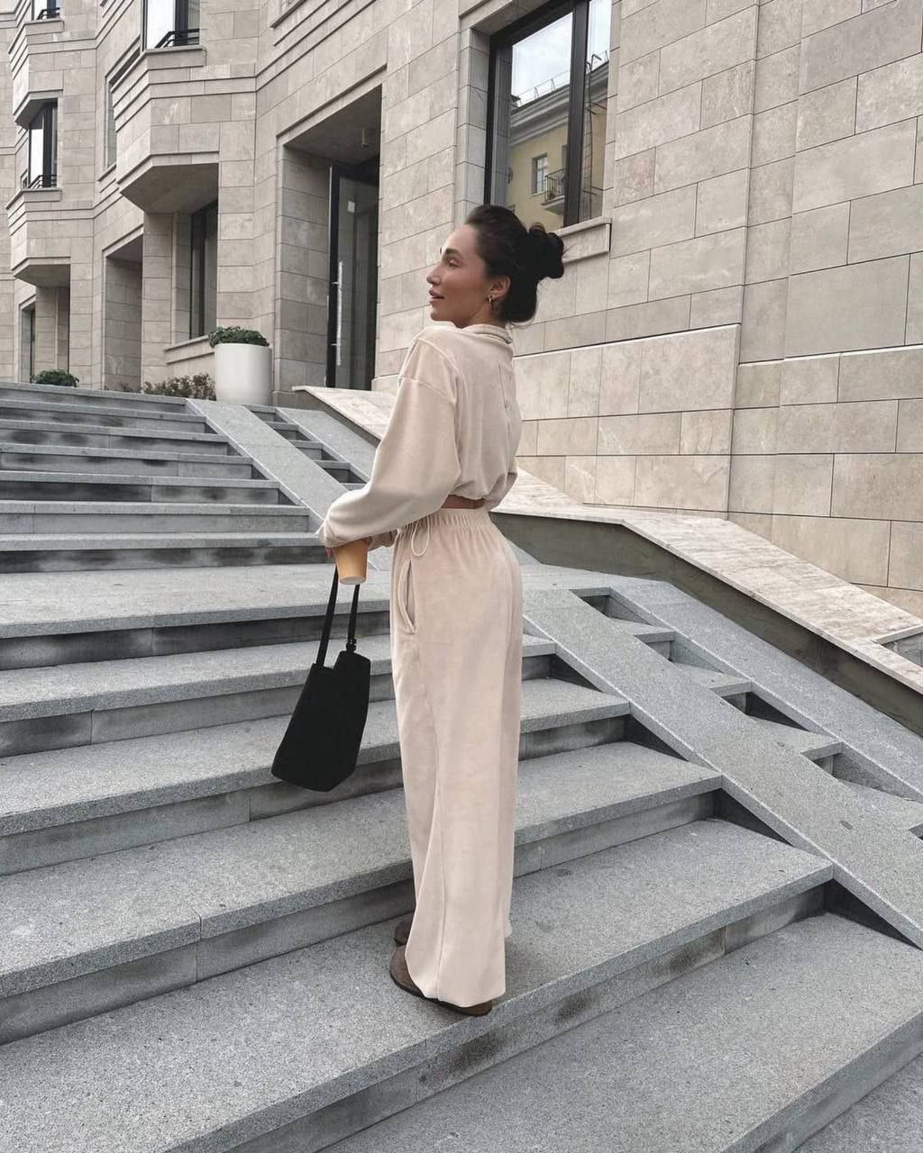 Beige Velour Two-Piece Set