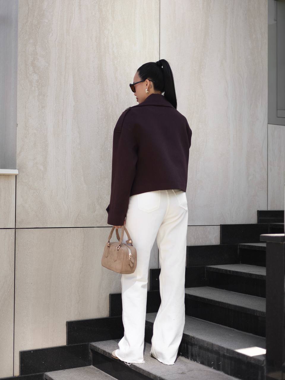 Oversized kašmyro švarkas, šokoladinis