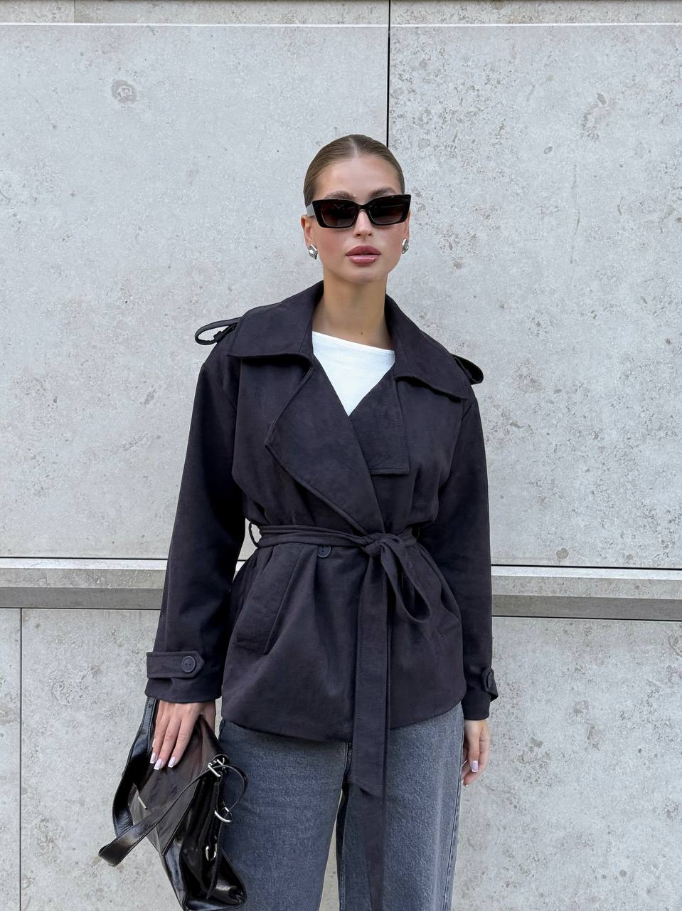 Suede Trench Jacket Grey