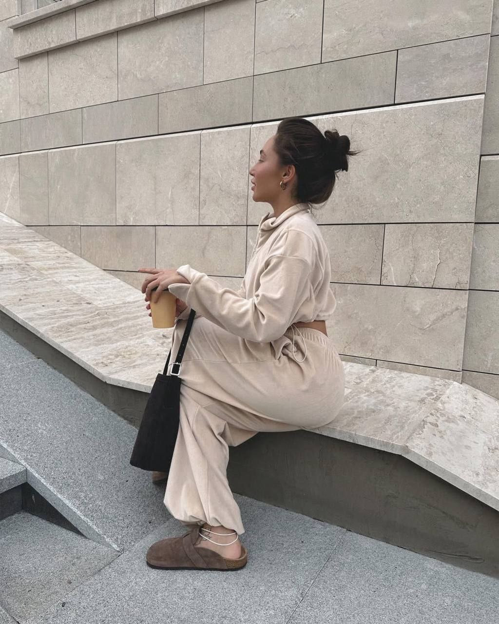 Beige Velour Two-Piece Set