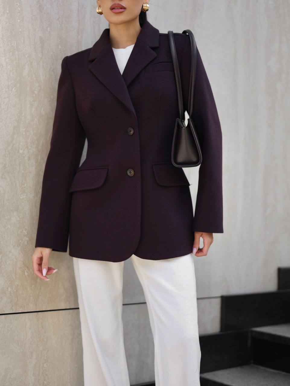 Cashmere Blend Jacket –  Hourglass Silhouette Burgundy