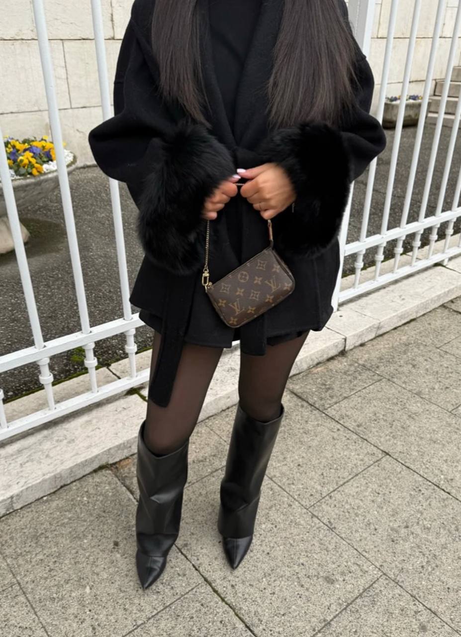 Kašmyro paltas su diržu, juodas