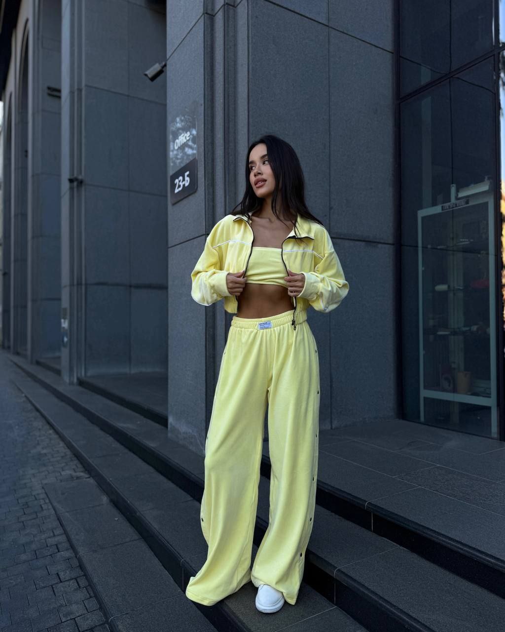 Velour Suit with Cropped Blazer Yellow