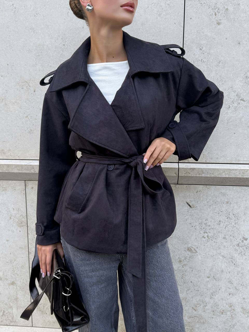 Suede Trench Jacket Grey
