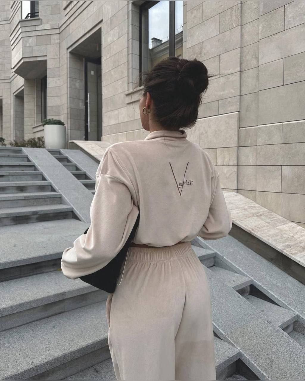 Beige Velour Two-Piece Set