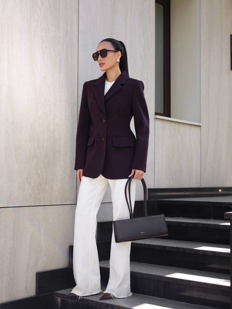 Cashmere Blend Jacket –  Hourglass Silhouette Burgundy