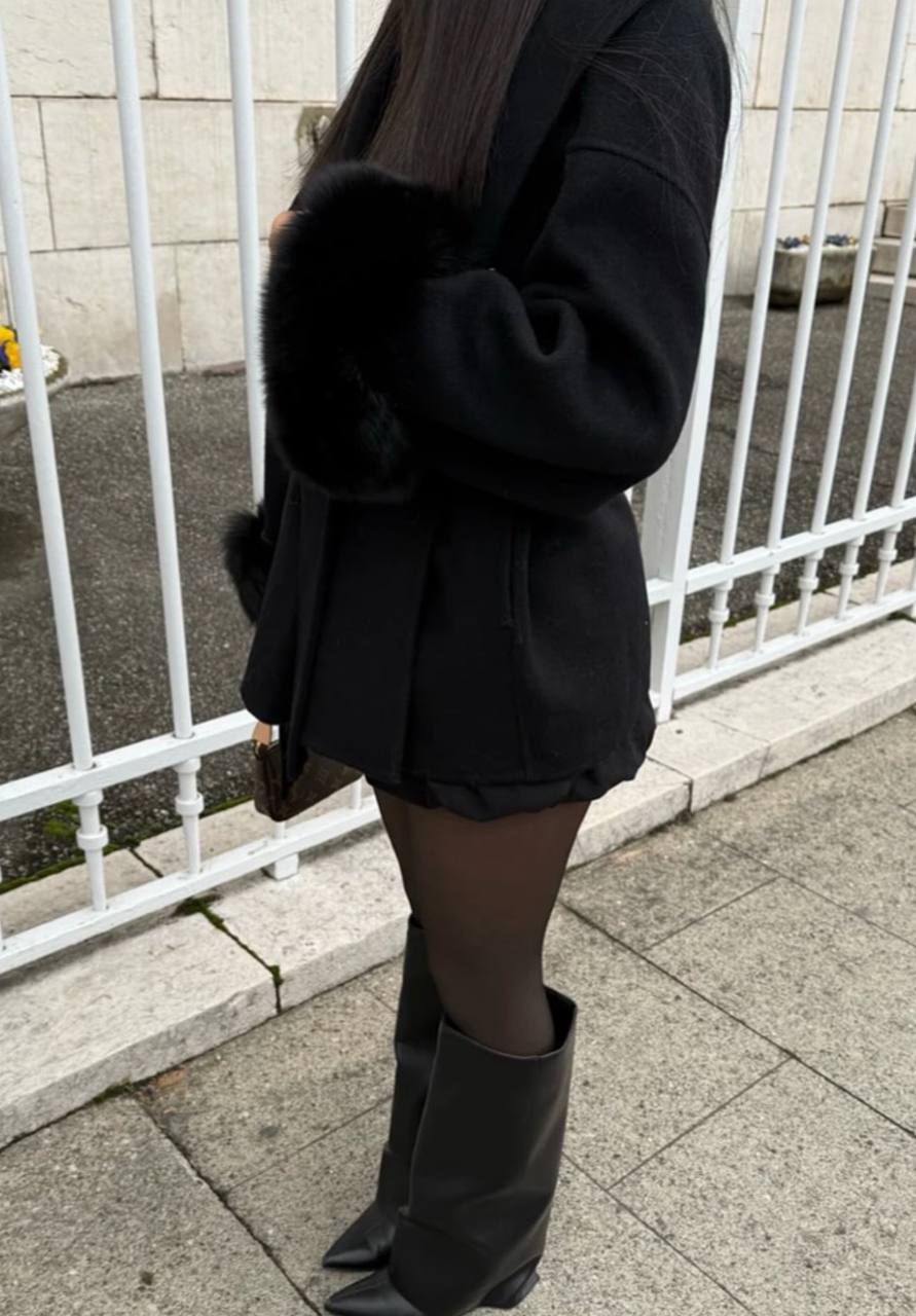 Kašmyro paltas su diržu, juodas