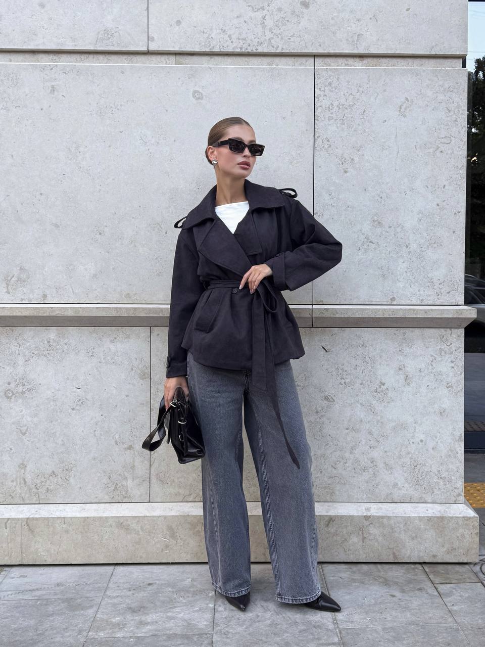Suede Trench Jacket Grey