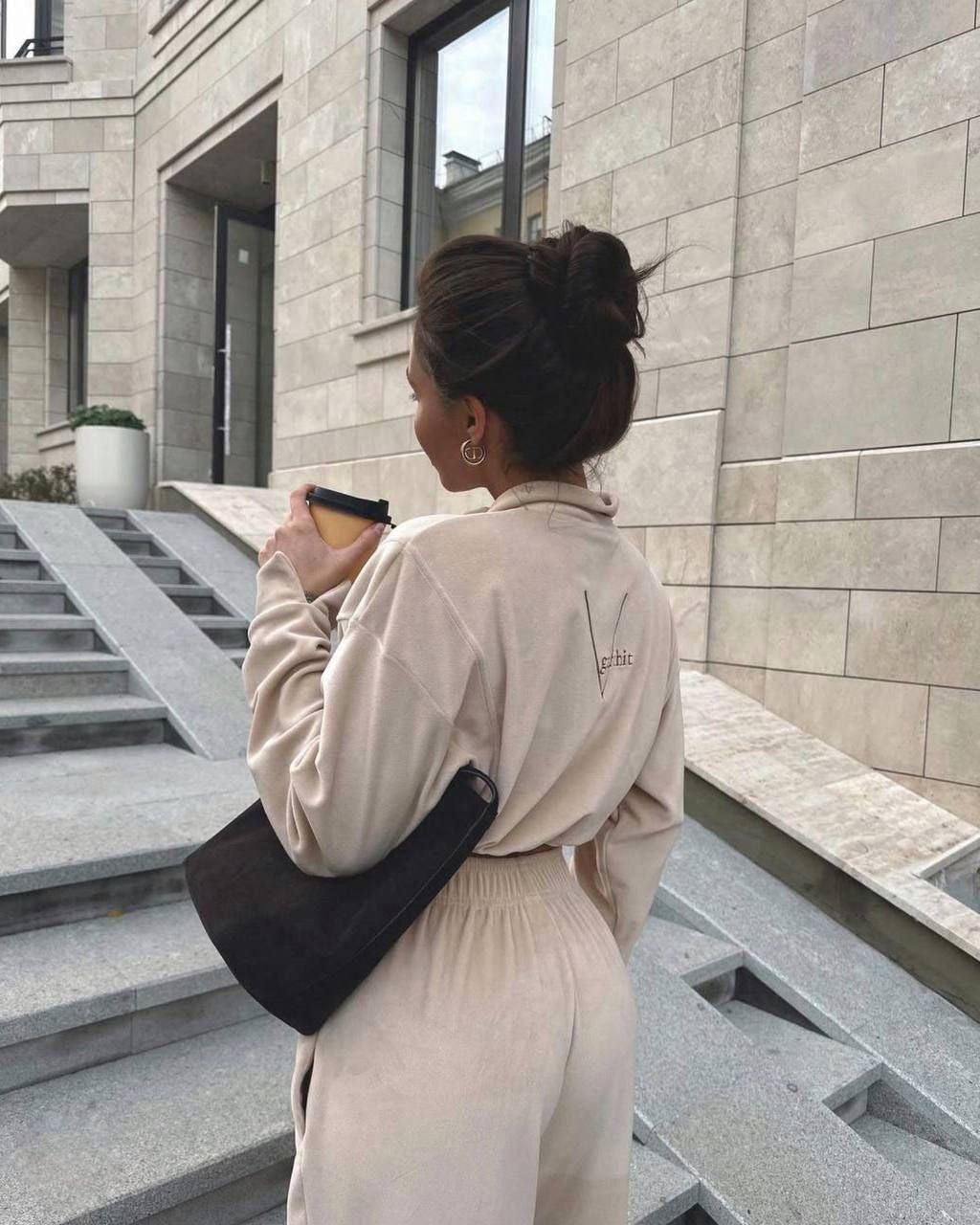 Beige Velour Two-Piece Set