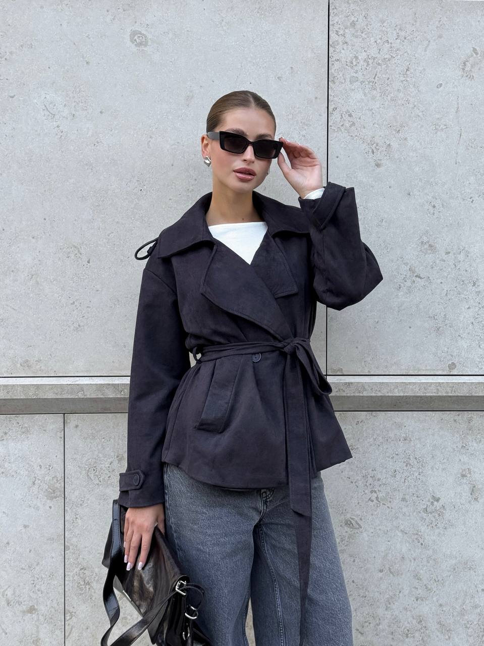Suede Trench Jacket Grey