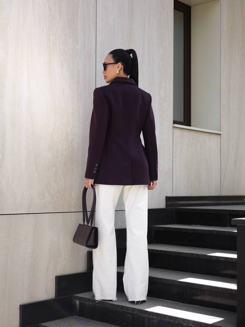 Cashmere Blend Jacket –  Hourglass Silhouette Burgundy