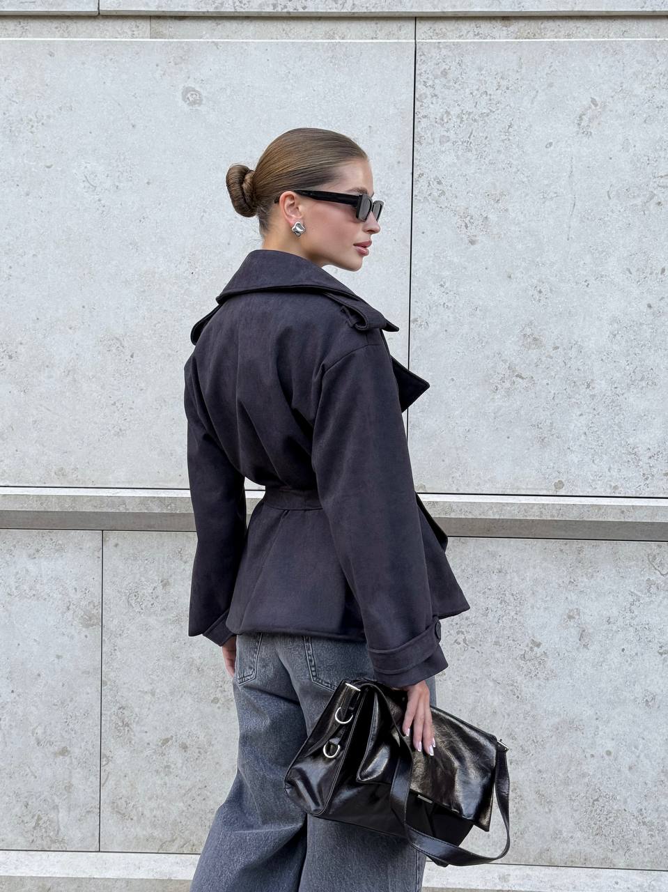 Suede Trench Jacket Grey