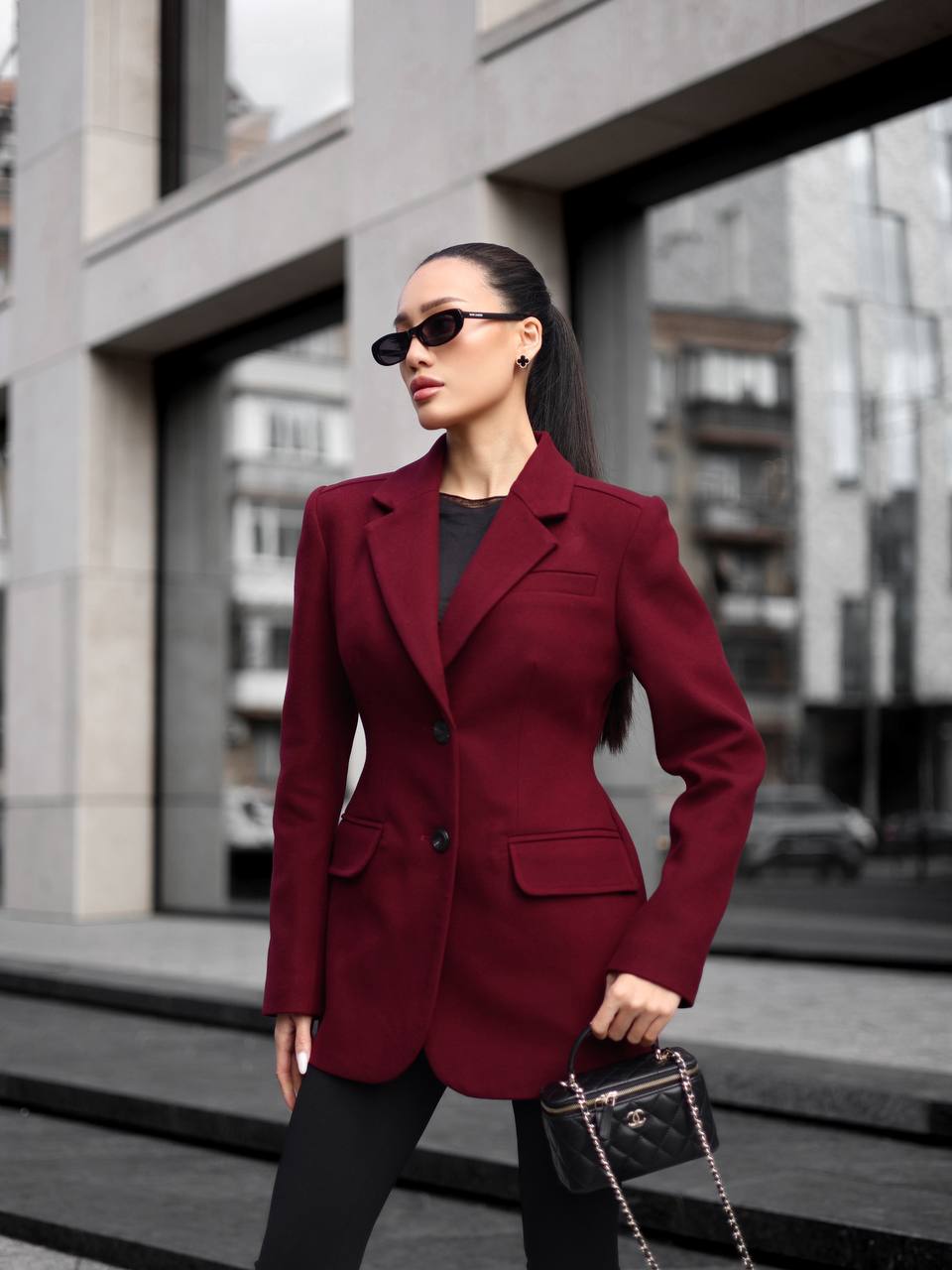 Cashmere Blend Jacket –  Hourglass Silhouette Red